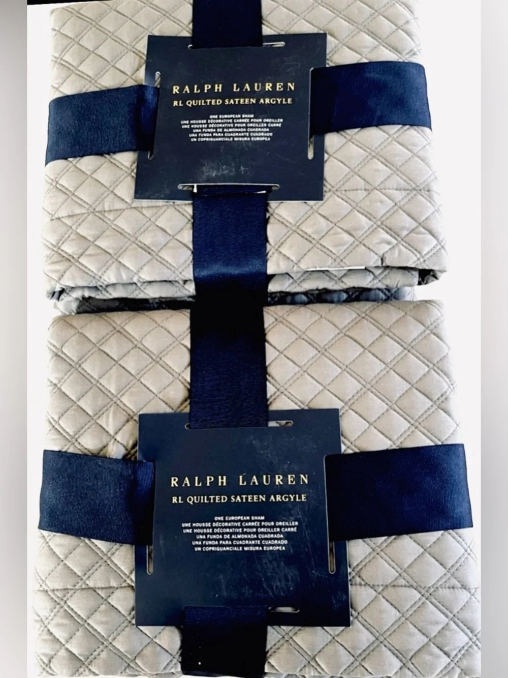 NWT Ralph Lauren Luxury Organic Cotton Argyle 2 European Sham Pillow Covers Set